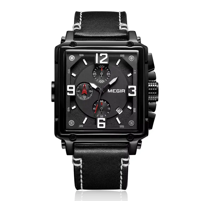 MEGIR Original mode carré montres à Quartz hommes sport militaire Montre-bracelet calendrier étanche