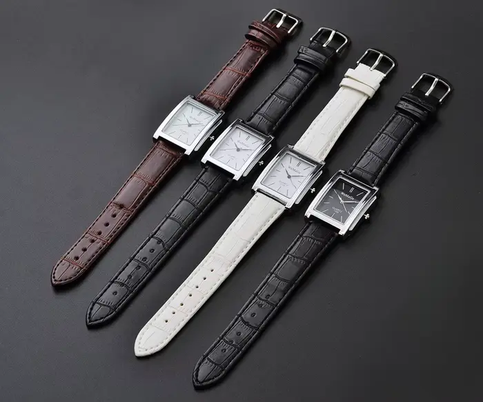 Montre-bracelet carrée en cuir unisexe