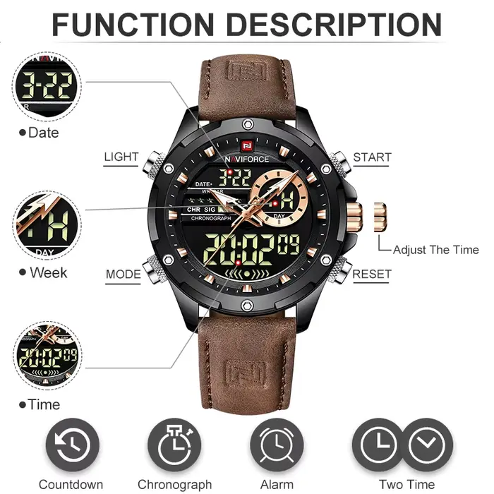 Montre militaire étanche homme avec cadran lumineux et fonction LED pour activités sportives et exploration