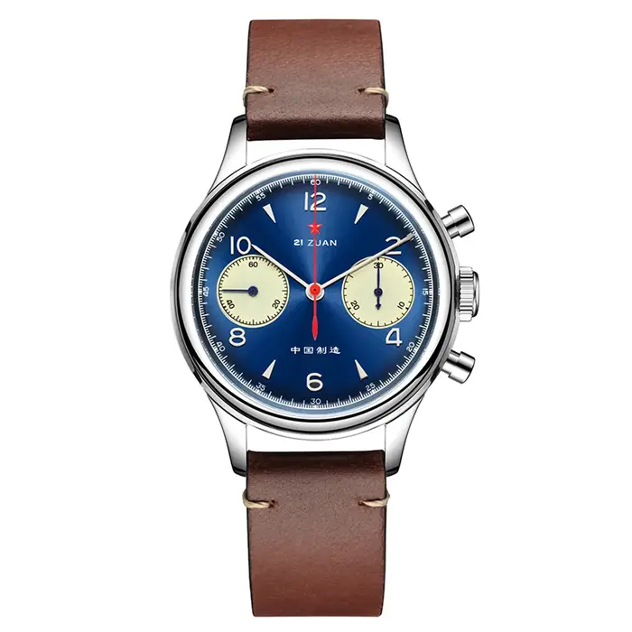 Montre à remontage manuel vintage Red Star pour homme, chronographe, mouvement de la mer, acrylique, saphir, bleu profond, horloge pilote avec col de cygne, 1963 occasion spéciale