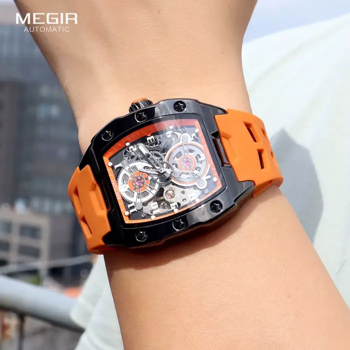 Montre automatique MEGIR 8602 Fashion Orange pour homme