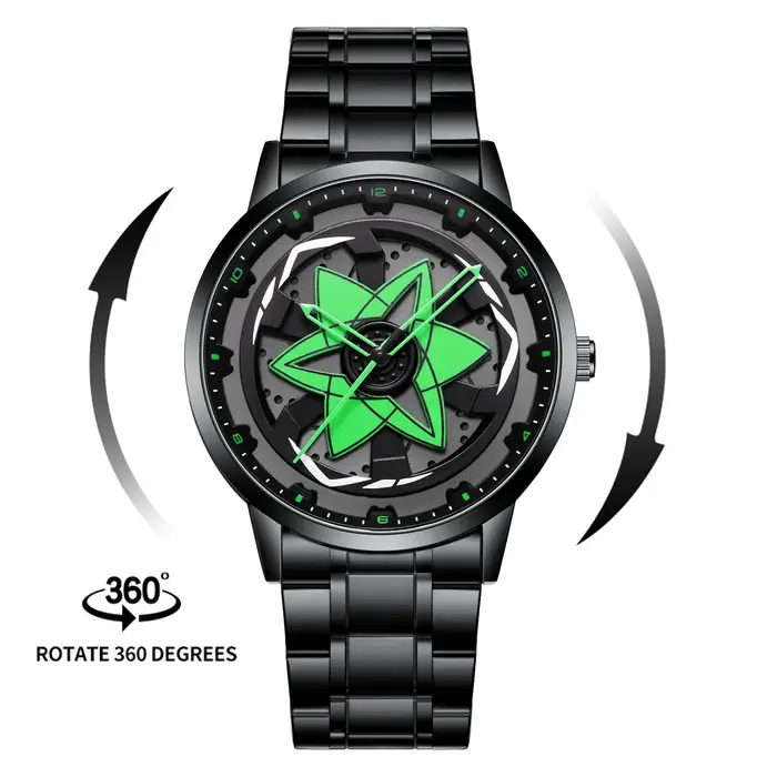 2025 nouvelle montre voiture série créative rotatif mouvement à Quartz sport Style noir en acier inoxydable horloge homm