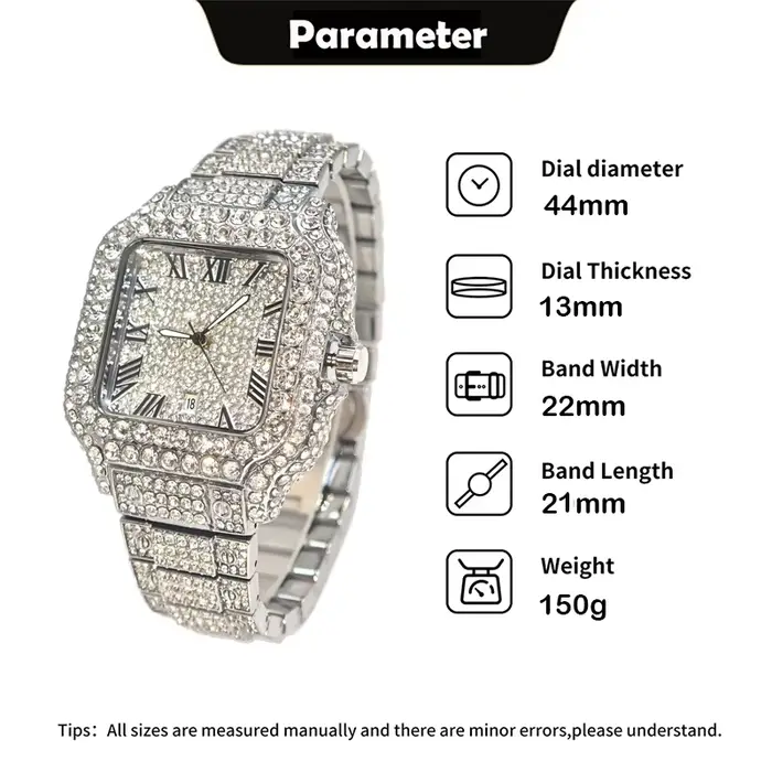Montre de luxe carrée en acier inoxydable avec affichage lumineux et date automatique pour hommes mode Hip Hop occassions spéciales