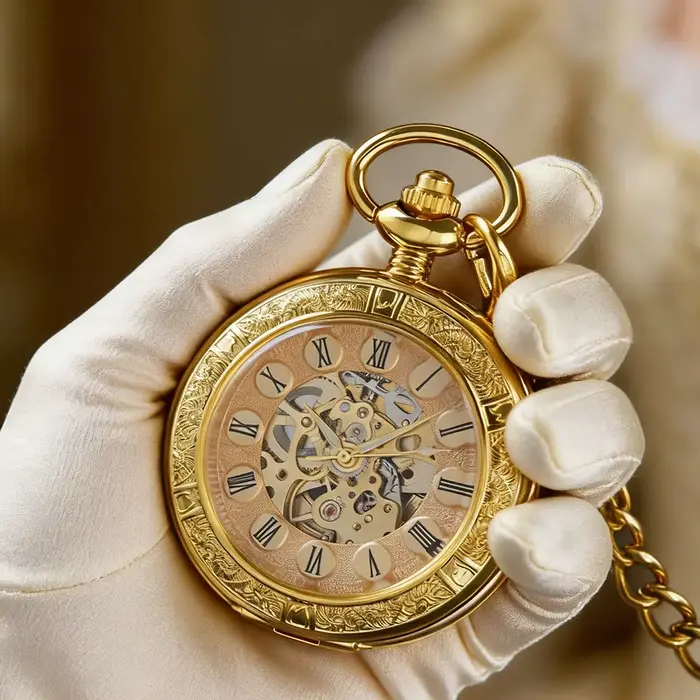 Montre de poche mécanique de luxe dorée pour homme