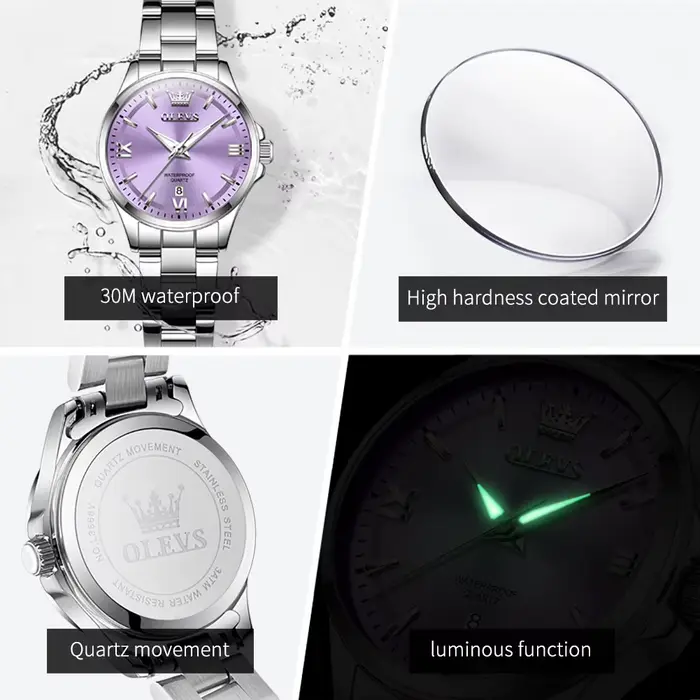 OLEVS 3668 femmes montres élégante montre en acier inoxydable lumineux étanche Date montre-bracelet dames