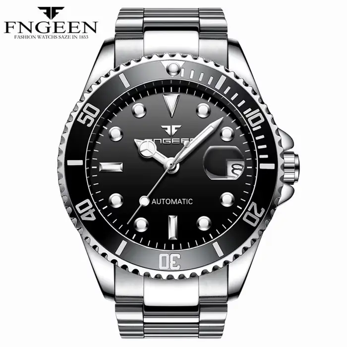 2024 FNGEEN 9001 marque de luxe hommes montre en acier Tourbillon squelette montres mécaniques lumineux automatique Date diamant montre-bracelet