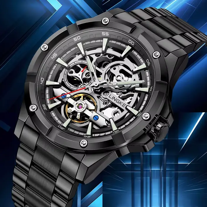 Montre automatique homme style fashion casual acier inoxydable résistante à l'eau occassions professionnelles et décontractées