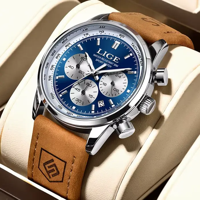 Nouvelle Montre Homme 2026 LIGE Montre en Cuir Luxe pour Homme Mode Sport Chronographe Quartz Étanche Occasions Spéciales