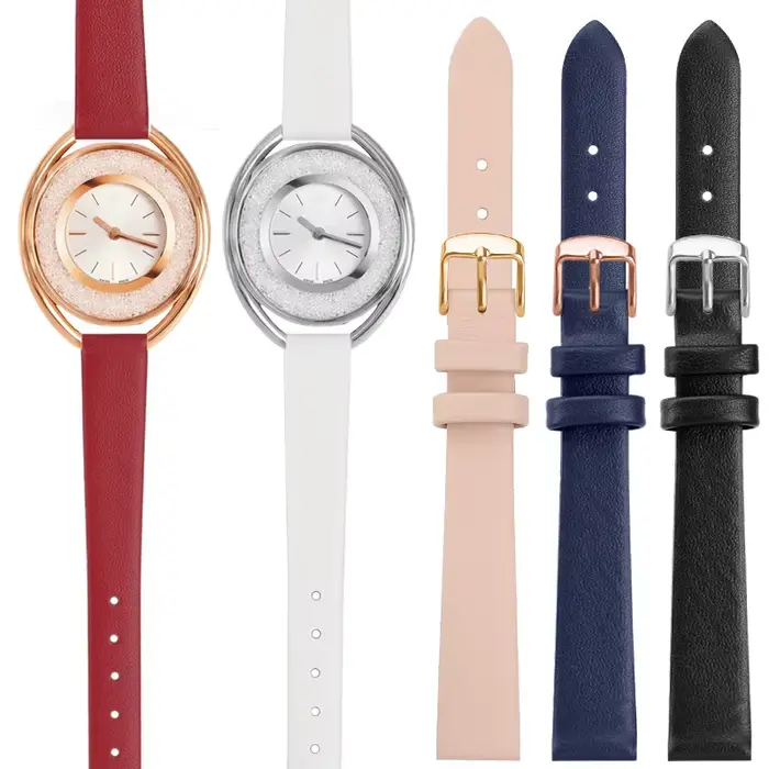 Bracelet en peau de vache pour femme avec fermoir papillon, adaptable à toutes les montres traditionnelles, couleur beige, blanc noir, bleu blanc, bleu rose, bleu clair, jaune argenté, mouve fumée, noir antique, noir blanc, noir jaune, noir gris, rouge noir, vert bleu, violet vert, blanc argenté