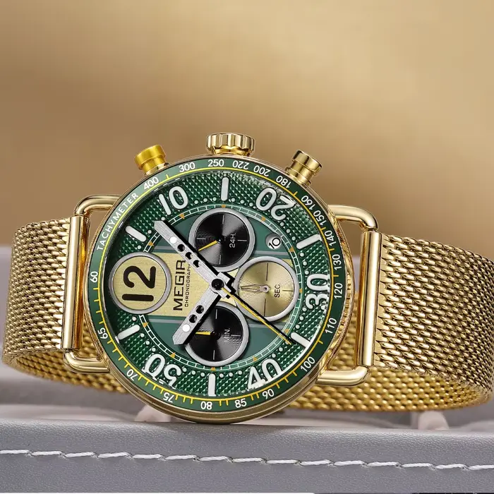 MEGIR homme d'affaires montre-bracelet Date chronographe étanche lumineux luxe hommes montre en acier inoxydable Quartz
