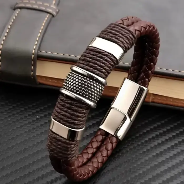 Bracelet en cuir véritable pour hommes, Vintage, multicouche, marron, Style professionnel, bijoux po