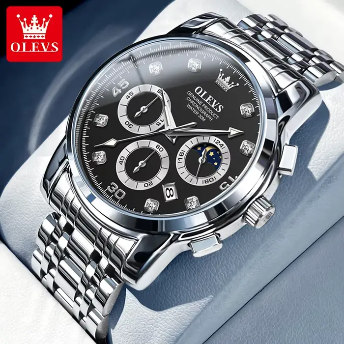 OLEVS 2889 Montre-bracelet de luxe originale pour homme, quartz, affichage de la date lumineux, chro