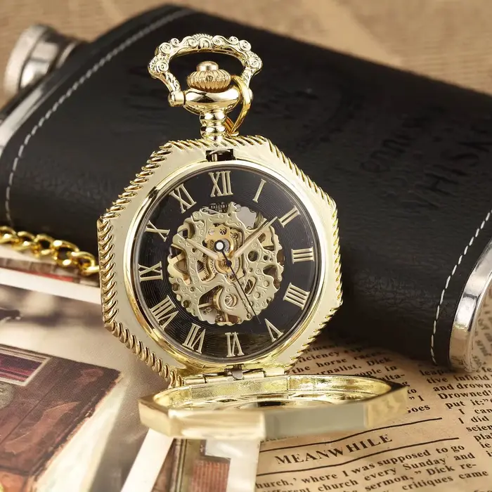 Montre de poche mécanique hexagonale classique avec chaîne FOB