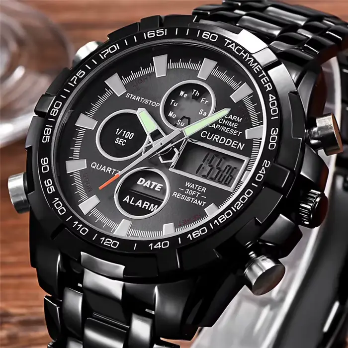 Grande marque montres pour hommes mode alliage bande double temps multi-fonction sport chronographe Montre d'affaires