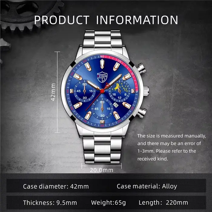 DEYROS luxe hommes argent Quartz montre-bracelet mâle en acier inoxydable