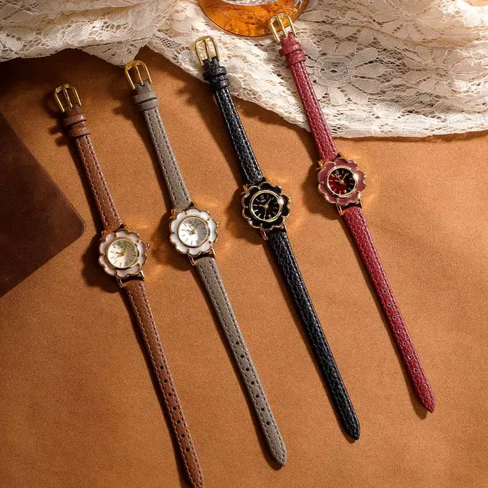 Montre Florale Rétro Quartz Luxe Femme Bracelet Cuir Occasions Spéciales
