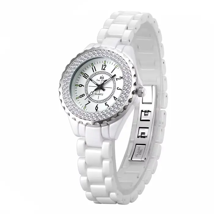 Nouvelle mode femmes montre à Quartz bracelet en céramique horloge argent diamant montre-bracelet po
