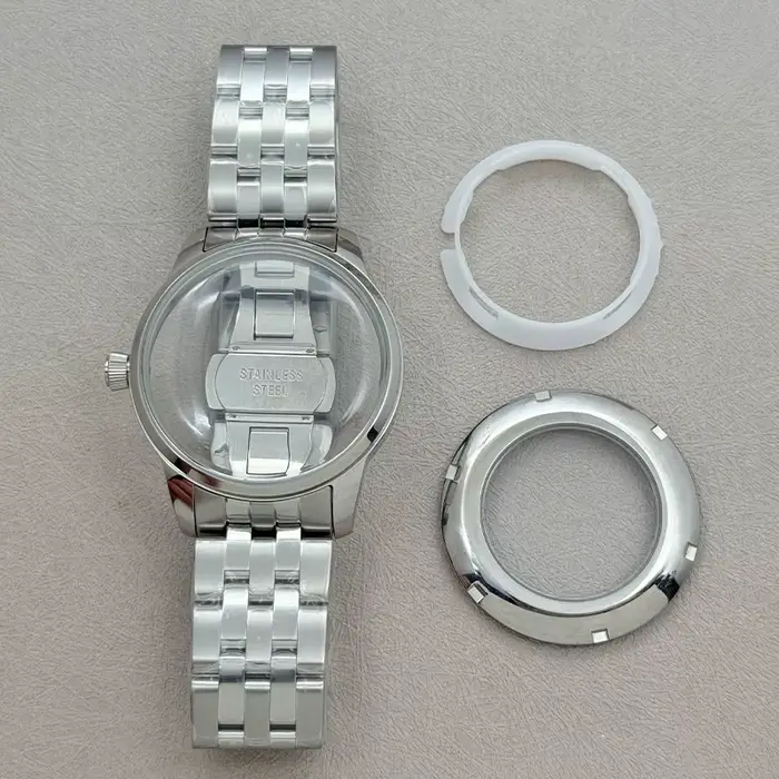Boîtier de montre mécanique 40mm argenté avec couverture transparente pour mouvements NH35 NH38 4R 7S, parfait pour hommes et femmes, diverses occasions et styles