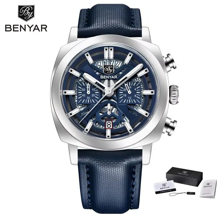 Benyar Design 2025 montre à Quartz pour hommes 43mm cadran lumineux 50m résistant à l'eau Anti-refle