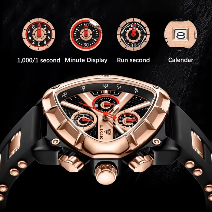 LIGE mode hommes montre Triangle chronographe militaire montre-bracelet Sport armée