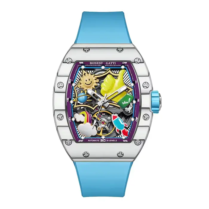 BONEST GATTI nouveau montre-bracelet à mouvement automatique pour hommes lunette en Fiber de carbone