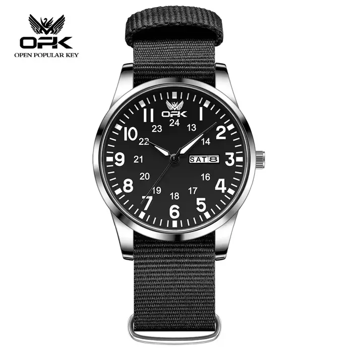 Montres à quartz OPK 6090 pour homme, mode décontractée, bracelet en nylon, double calendrier, étanc