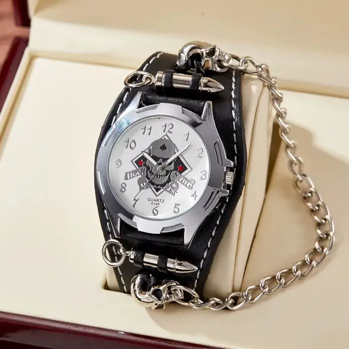 Montre à Quartz avec Pointeur Rond et Crâne Anime