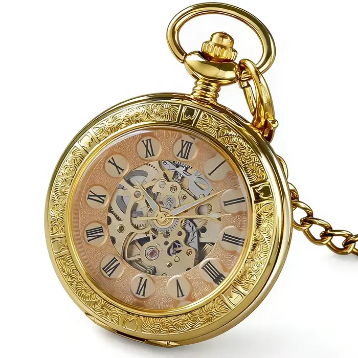 Montre de poche mécanique de luxe dorée pour homme