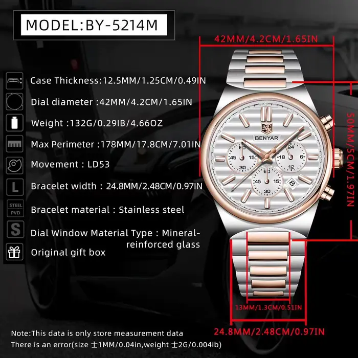 EBNYAR nouveau 5214 chronographe 42mm montre à Quartz en acier inoxydable étanche montres pour hommes haut de gamme montre-bracelet cadeau reloj hombre
