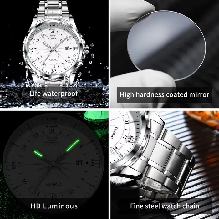 Montre à quartz pour hommes avec ceinture en acier de marque OPK à double calendrier 6003