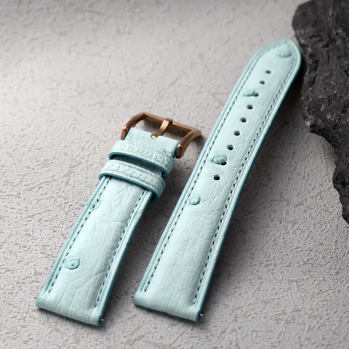 Bracelet en cuir d'autruche raystray rétro bleu glacier pour homme et femme adapté aux montres anciennes et modernes occasions spéciales