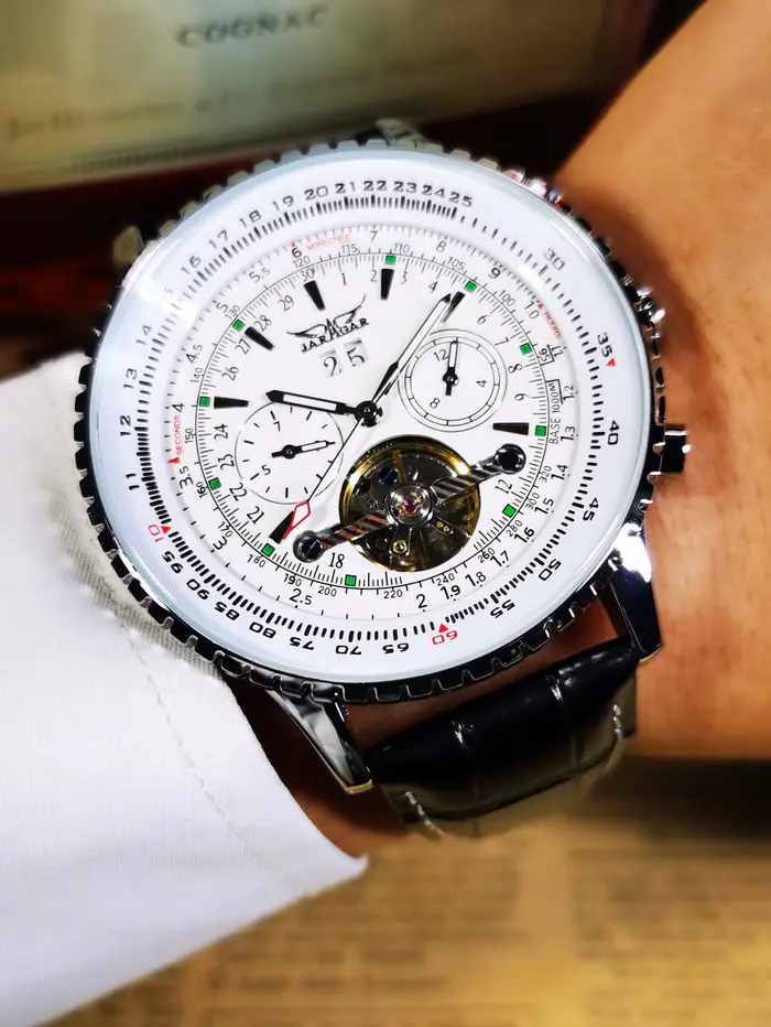 JARAGAR Tourbillon montre automatique pour hommes multifonction sous-cadrans sport militaire montres mécaniques bracelet en cuir de luxe nouveau