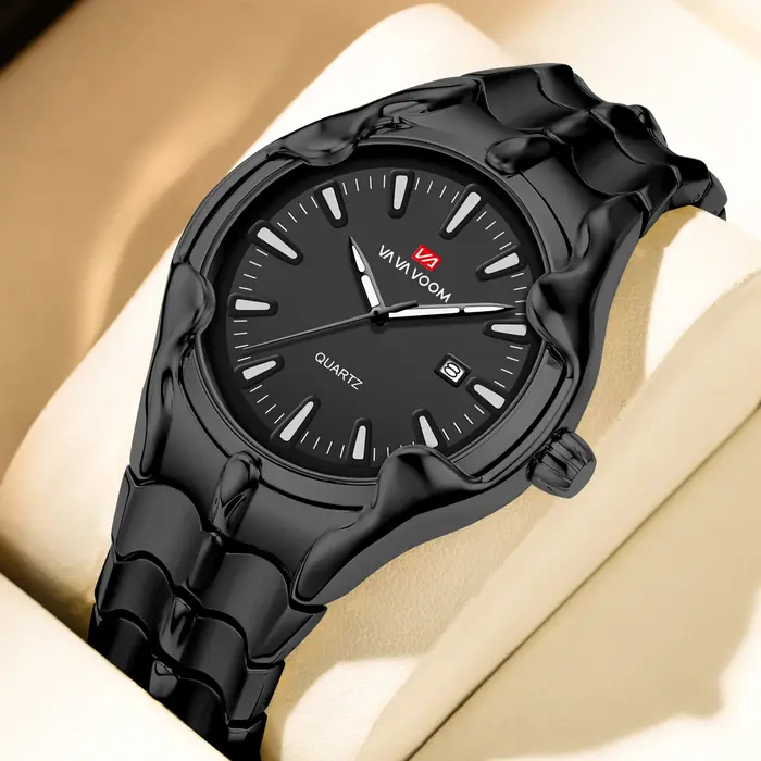 Montre homme à quartz de luxe originale en acier inoxydable style affaires 44mm résistante à l'eau et anti-magnétique pour les occasions spéciales