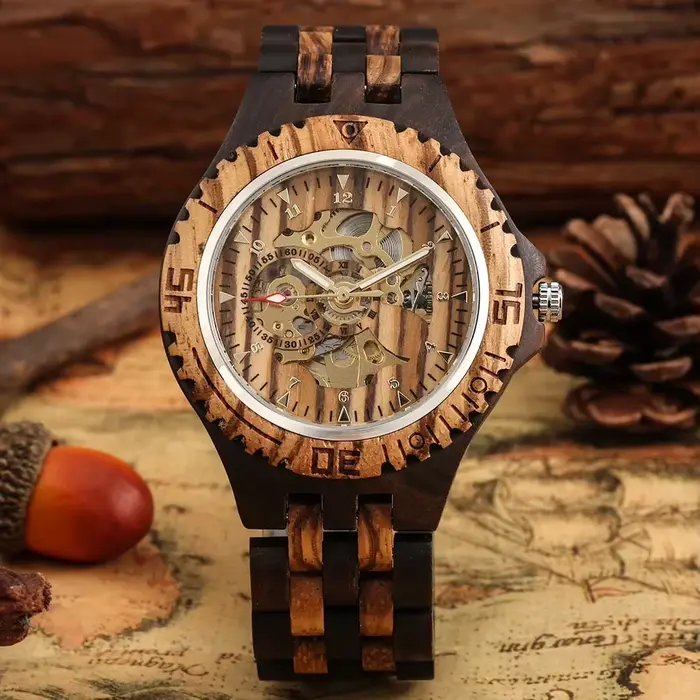 Montre-bracelet automatique entièrement en bois pour homme