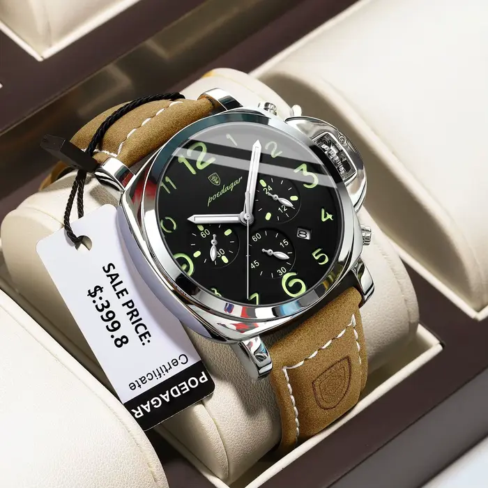 Montre Militaire de Luxe POEDAGAR en Cuir avec Fonctionnalités Avancées pour Hommes Occasions Spéciales et Journées Aventureuses