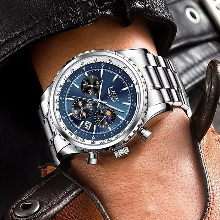 LIGE-Montre à quartz étanche pour homme, montre-bracelet de sport, chronographe, date, marque supérieure, luxe, nouveau, 2024