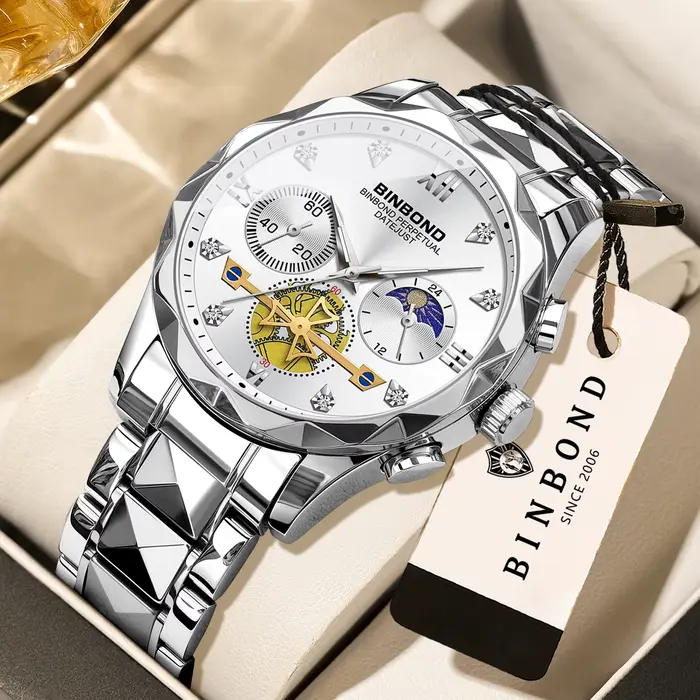 Montre chronographe robuste pour homme BINBOND, montre de luxe pour affaires et occasions décontract
