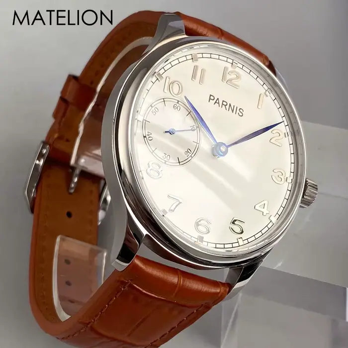 Montre rétro Tandorio avec mouvement manuel pour hommes, boîtier en acier inoxydable, bracelet en cuir pour occasions spéciales et tous les jours
