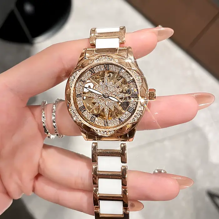 Montre mécanique tournesol pour femme, haut de gamme, lumière, luxe, littéraire, rouge