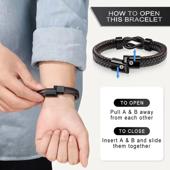 Bracelet à nœud en cuir tressé marron pour hommes