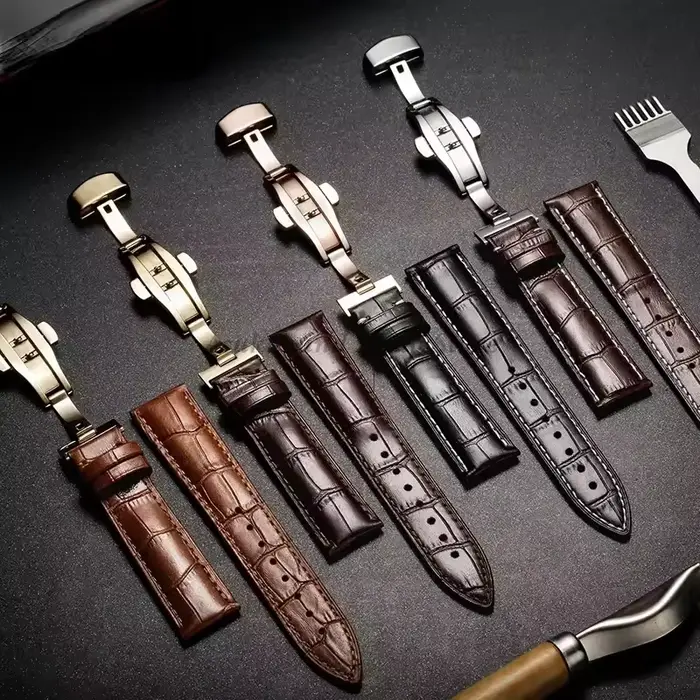 Bracelet en cuir véritable grain d'alligator avec fermoir papillon pour hommes et femmes pour Seiko et autres montres occassions formelles et quotidiennes