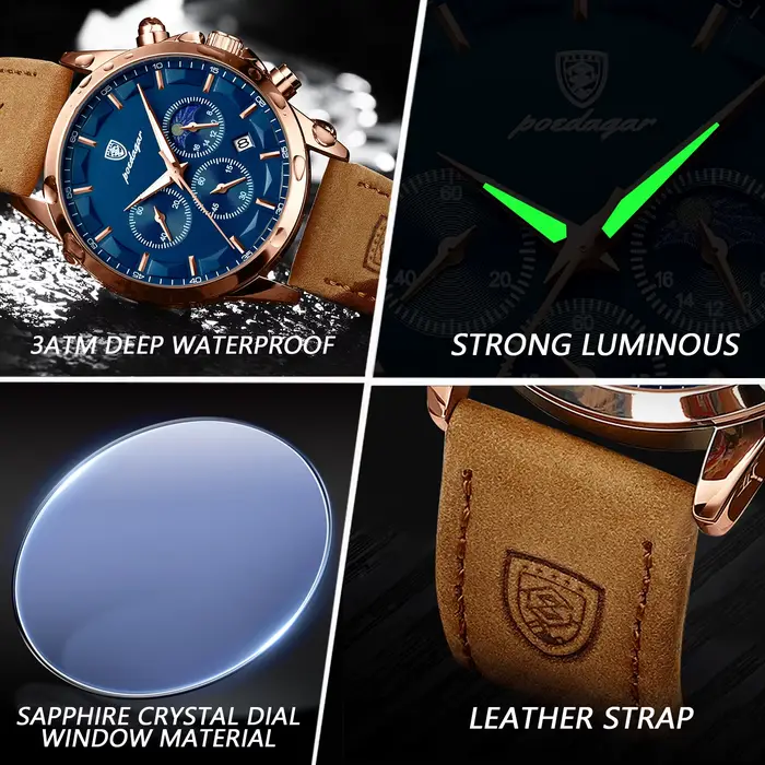 POEDAGAR sport luxe hommes montre à Quartz étanche chronographe lumineux Date homme montre-bracelet 