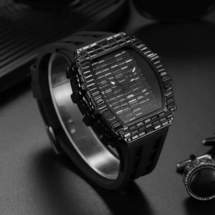 Montre-Bracelet Rectangulaire Noire pour Homme
