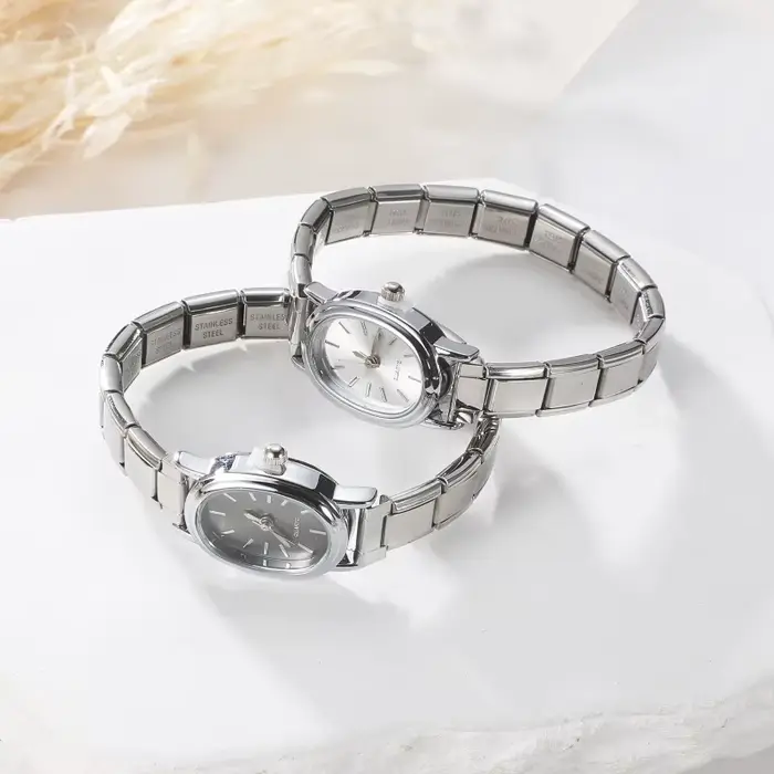 Mode hommes femmes en acier inoxydable rond Simple montre Bracelet