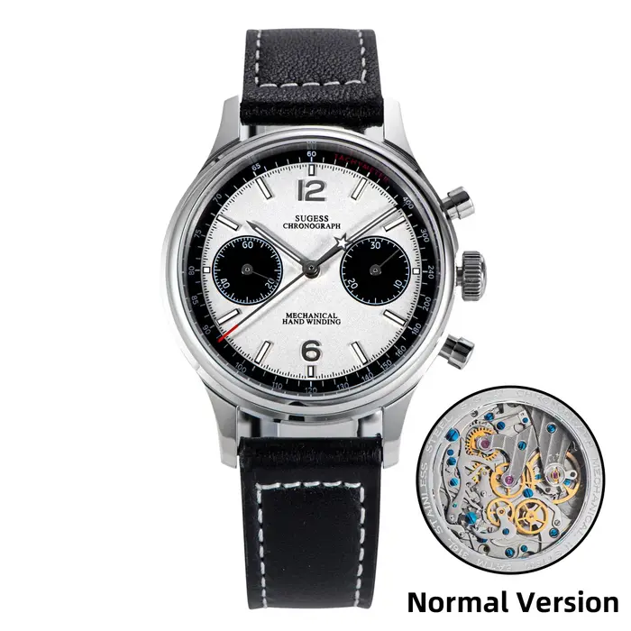 Montre Pilote pour Homme SUGESS Édition Limitée Mouvement Mécanique Chronographe Acier Inoxydable Bracelet Cuir Occasions Spéciales