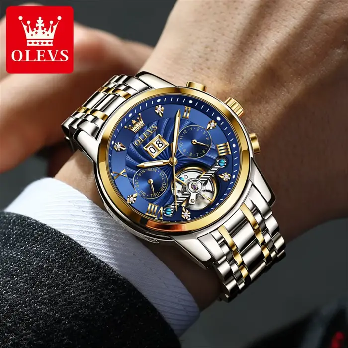 OLEVS 9910 Original montre mécanique automatique pour hommes squelette de luxe en acier inoxydable étanche montres lumineuses