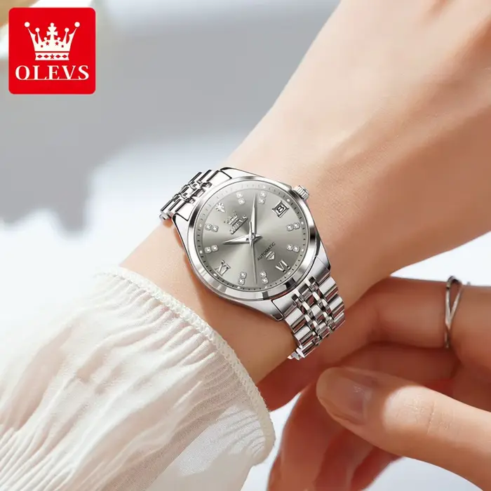Montre mécanique automatique en acier inoxydable pour femme