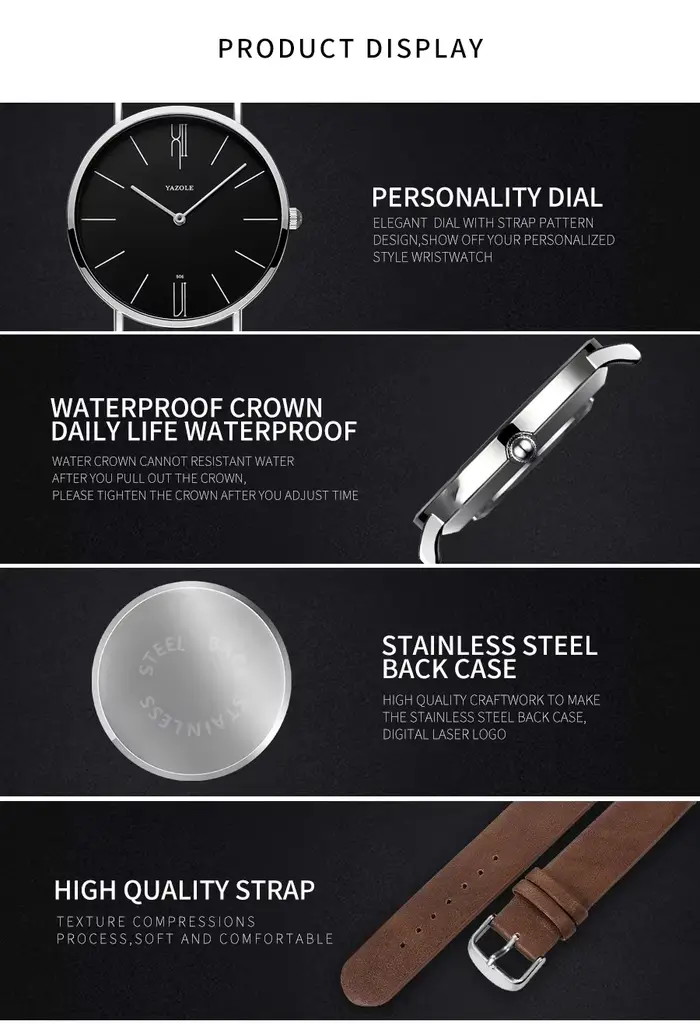 YAZOLE montres à Quartz pour hommes décontracté minimaliste Ultra-mince montre