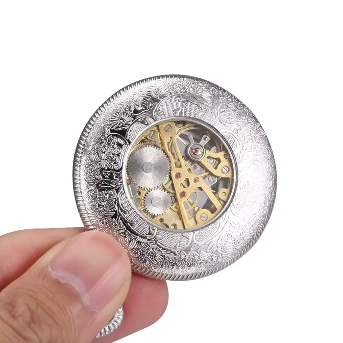 Montre de Poche Mécanique à Pétales Argentés pour Homme et Femme