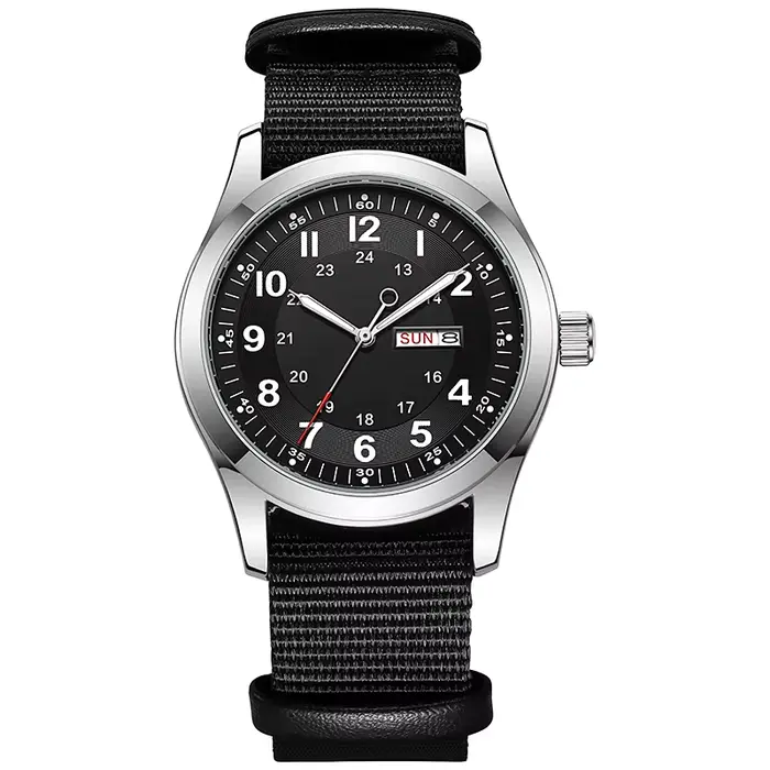 Montre de terrain 2026 42 mm avec cadran lumineux, fonction jour et date, bracelet en toile verte, é